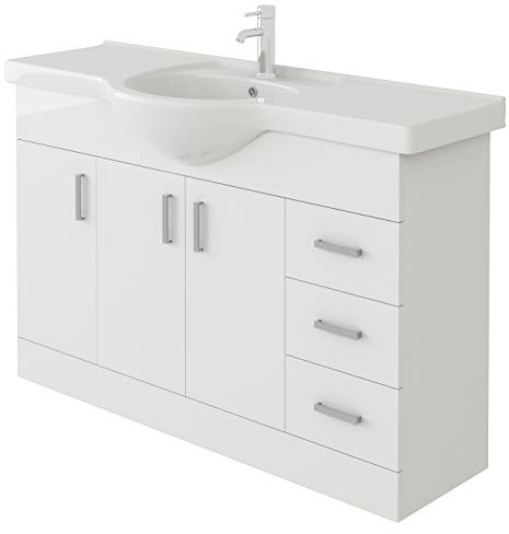 VeeBath VUW1200 Linx Bathroom Vanity Basin Sink Cabinet Unit Soft Close Door Hinges Storage Furniture-1200mm, White, 1200mm