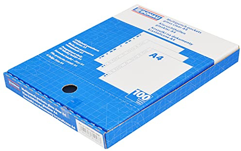 DONAU 1765100PL-00B prospektfodral hål för dokument pappershandlingar mapp/PP Din A4, glasklar kristallin genomskinligt folie transparent 45 mikron/µm, 100 st. Kartong