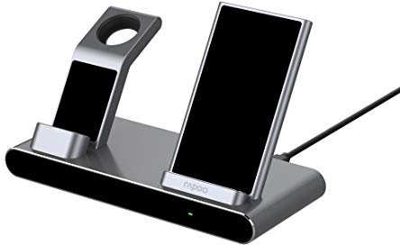 Rapoo XC600 - Cargador inalámbrico por inducción para Smartphone iOS y Android (iPhone, iWatch, AirPod, Samsung, Carga rápida, protección contra sobrecarga), Color Plateado y Negro