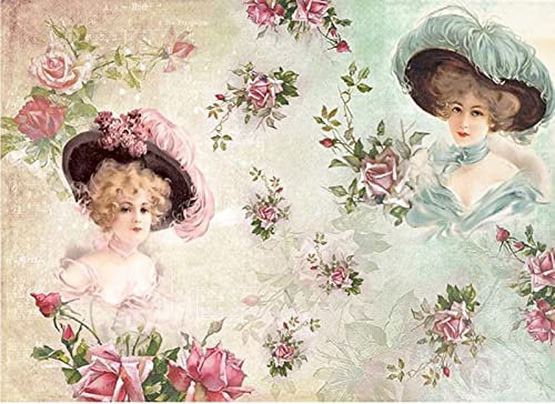 Zita`s Creative Rispapper A3 – dam med motiv. Halmsilke, halmpapperspapper, decoupage papper