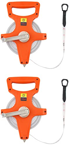 QWORK 1/2 x 164' Fiberglass Tape Measure, 2 Pack Engineer's Open Reel Dual Sided Measure, Orange