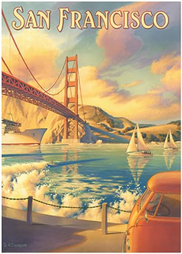 San Francisco California – Golden Gate Bridge – Marin Headlands – Vintage-Reise-Poster von Kerne Erickson – Master Art Print 25,4 x 35,6 cm