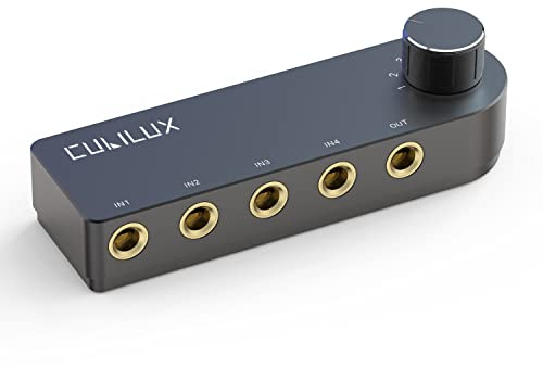 Cubilux Bidirektionell 4-kanals 6,35 mm ljudväxlare, 1x TRS till 4x TRS stereo 4-portars 1/4” AUX växlingsbox för högtalare, hörlurar, subwoofer, hemmaljudsystem, mixer, förstärkare