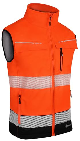 BeeSwift - Two Tone Hi Vis Gilet - Orange and Black Work Gilet with Multiple Pockets and 100% Softshell Polyester Bonded Fabric - Medium Weight Bodywarmer with Segment Tape and More - Size L