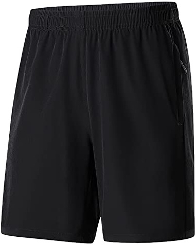 Jamron Sportshorts i plusstorlek för män, gym, träning, löparshorts, lätta vardagsshorts med blixtlåsfickor (XS–10XL), Svart, 4XL