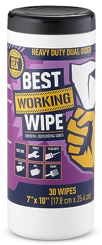 Best Working Wipe Heavy-Duty Disposable Industrial Work Cleaning Wipes with Dots for Scrubbing, Cleans Paint, Oil, Grime, Grease, Shoes, Engines, Tools, Extra Large, 7” x 10”, 30 Wipes