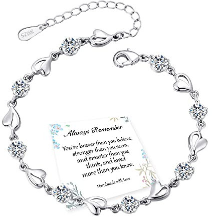 EXGOX Armband Silber Damen Liebes Herz 925 Sterling Silber Liebesherz Glänzender Kristall Diamant Verstellbares Armbänder für Damen und Mädchen