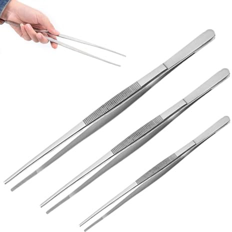 3 Pezzi Pinze da Cucina, Pinze Chef, Pinza Chef Professionali, Acciaio, Design Seghettato per Una Presa Salda, Adatte per Chef, Bistecche, Barbecue, Cucinare(12.5 cm/20 cm/30 cm)