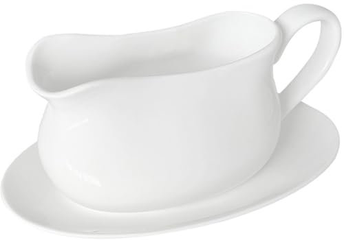 17oz Gravy Boat with Saucer Stand, Set of 1, Ceramic Sauce Boat with Tray for Salad Dressings,ketchup， Creamer, Broth, Black Pepper, White