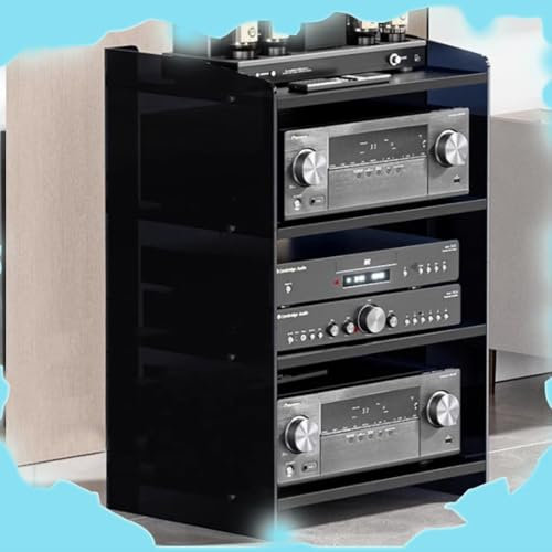 ZIUSFAC Support HiFi Étagère Acrylique Meuble HiFi 3/4 Couches Audio Rack Stéréo Lecteur DVD Etagère Media Stand Enceinte Cinéma Centre De Divertissement Appareils(Dark+Black,40x52.2x79.4cm)