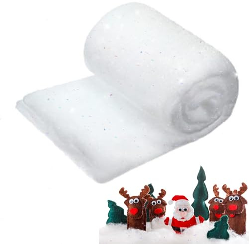 CIYIN Rotolo di Neve Artificiale, Coperta di Neve Natale Glitterata, Tappeto di Neve Finta, Coperta di Neve per Villaggio di Natale, Esposizioni Invernali e Decorazioni per Feste (2,6 x 7,8 ft)