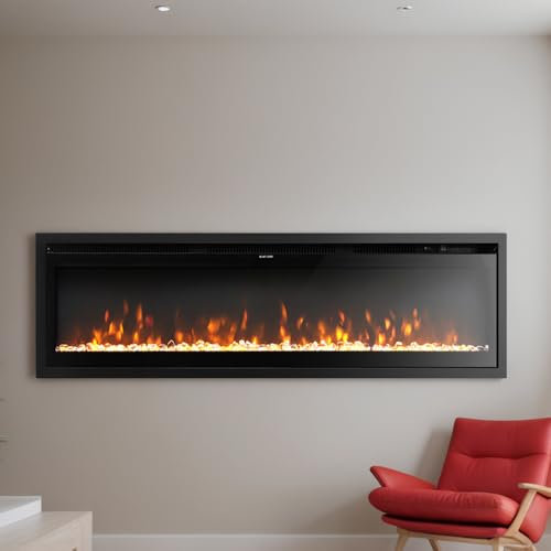 50 Elektrokamin Elektrischer Kamin Einbau Wandmontage oder freistehend 127cm x14.2 cm x34.1 cm 9 Flammenfarben 5 Helligkeitsstufen 15-27°C Temperaturregelung gehärtetes Glas für 37 m² schwarz