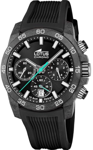 LOTUS Orologio Uomo Analogico Gomma Nera - Quarzo - Cronografo - Calendario - Vetro Minerale - Impermeabile 10 ATM - 18974/3 Chrono