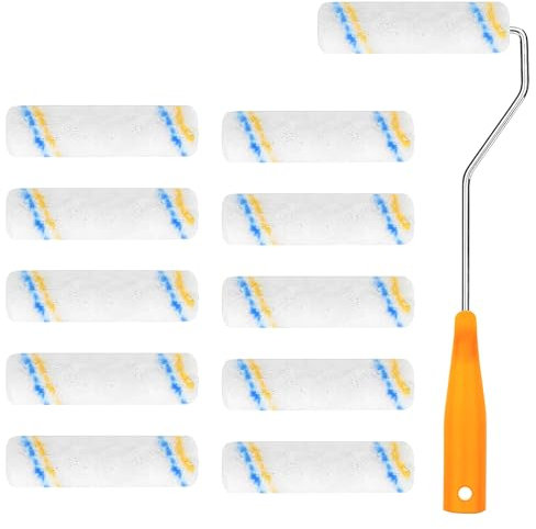 NCZCDZSW Rodillo de pintura para pared, 10 unidades, 100 mm, microfibra, con cómodo mango antideslizante, poliéster, pelo corto, rodillo de pintura para fachadas, decoración de edificios, pintura de
