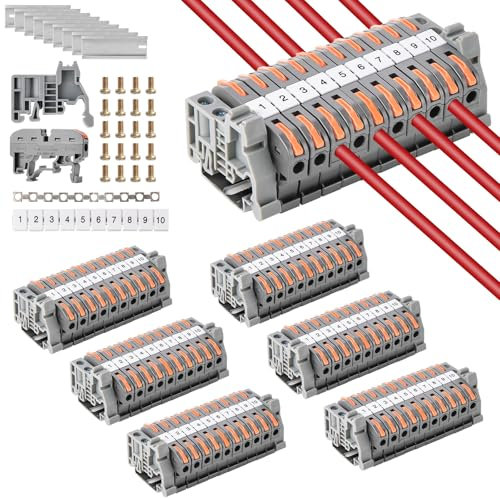 60 Pezzi Kit Morsettiera per binario Din Elettrico, Terminali a Vite per Rail Din, Nero Morsettiera per Connettore Rail per Progetti fai da te Cablaggio Rapido-Bianco