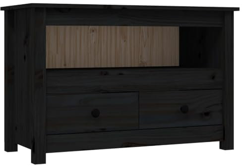 Helloshop26 Meuble TV multimédia étagère télévision Buffet téléviseur Salle à Manger Salon Chambre 79 x 35 x 52 cm Bois de pin Massif Noir 02_0026213