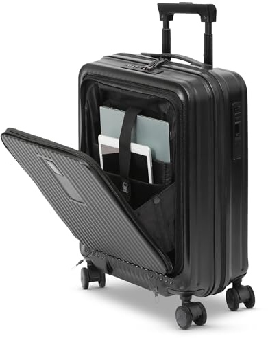 Aerolite M-Lite Premium 55x40x23cm Kabinenkoffer – Laptopfach bis 17 Zoll, USB-Ladeanschluss, TSA-Schloss, Hartschale aus Polypropylen, leise Rollen und Bremse, Handgepäck Koffer 55x40x23 Schwarz
