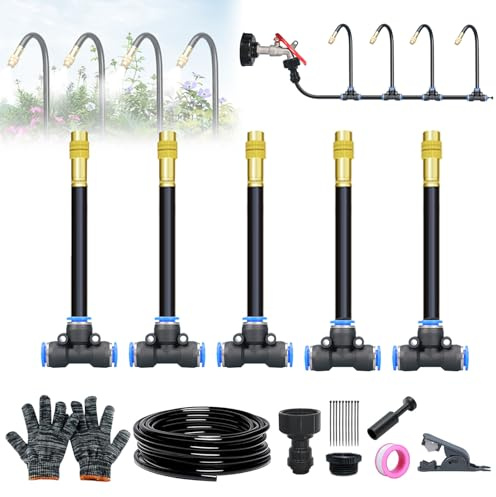 Automatic Drip Irrigation Kit, Complete Garden Watering System with 5/10/15PCS 360°Adjustable Brass Sprinklers, Hose & Cutters - Drip Irrigation System for Garden, Outdoor, Lawn, Easy DIY Kit (5M)
