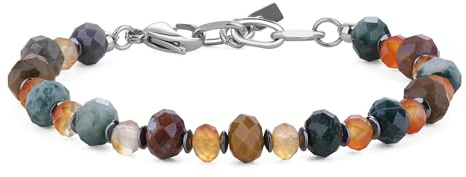 COAI Bracciale da Uomo con Perline in Agata Indiana e Agata Arancione, Bracciale di Perline di Ematite e Pietre Dure da Uomo