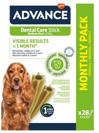 Advance Snack Cane Dental Care Stick gusto Cereali, snack per cani per la cura dei denti, per cani di tutte le taglie e razze | 1 confezione da 28 sticks.