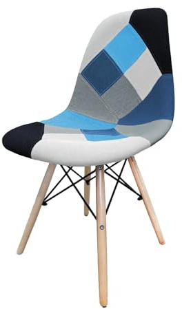 BUYBUY Sedia Serie Picasso in PP con Seduta Imbottita in Spugna Rivestita in Stoffa Patchwork, Piedi in Legno di Faggio e Metallo, Design Moderno, 47x46x82 cm, Portata 150 kg, pic012