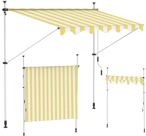 Justerbar upprullad balkongsolskydd, 215–310 cm, ingen borrning, väderbeständigt regnskydd för trädgård och uteplats, passar 200–400 cm bredd, enkel kläminstallation, UV-skydd