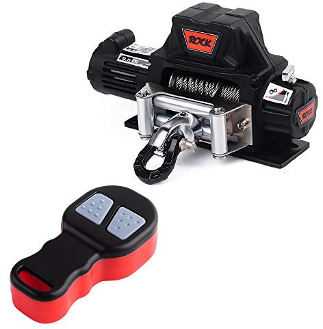 INJORA Metal Automatic Winch Wireless Remote Controller System for 1:10 RC Crawler Car Axial SCX10 90046 Traxxas TRX4 Redcat (Black)