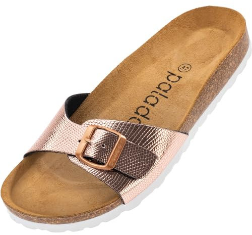 Palado Pantoletten Damen Malta Coralino – elegante Sandalen Made in Spain - bequeme Hausschuhe mit Kork-Fußbett - modische Sommerschuhe Snake Rose UK6 - EU39