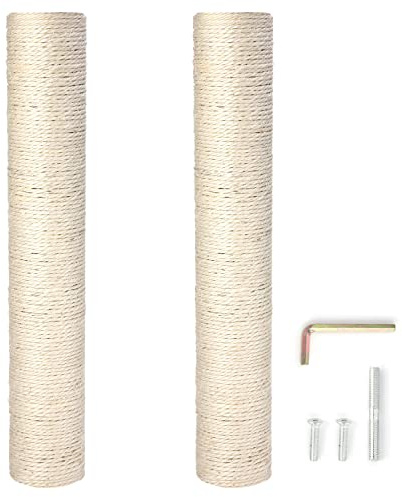 Pinkgarden Natural Sisal Replacement Cat Scratching Post, 15.7'' 2 Pieces M8 Cat Scratch Post Refill Pole Parts for Refurbishment, White, Include Screws