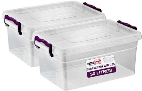 BH | 2 PCS Clear Plastic Storage Box with Lids | 30L | Storage Containers Use for Home, office, Kitchen, Toys and Goods (30 Litres) - By BEST HOUSE