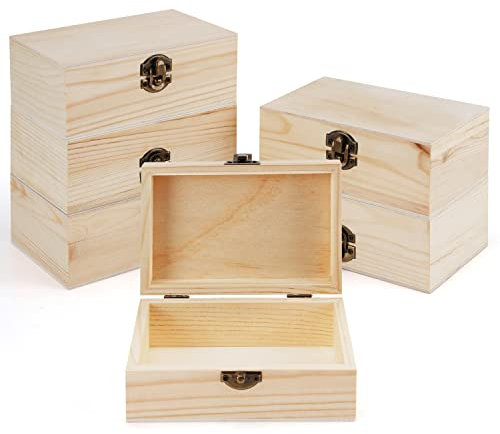 BELLE VOUS 6 Pack of Unfinished Boxes with Hinged Lids - 15.2 x 10 x 6cm/5.98 x 3.94 x 2.36 Inches - Decorative Wooden Storage Organiser Boxes for Jewellery, Trinkets/Keepsakes, and DIY Arts/Crafts