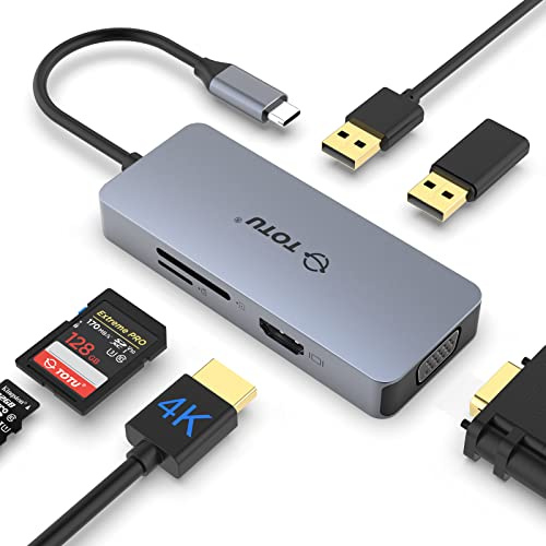 Hub USB C, estación de Acoplamiento, TOTU 6 en 1 estación de Acoplamiento Tipo C Hub, Puerto HDMI 4K, VGA, 2 Puertos USB 2.0, Lector de Tarjetas SD/TF, para MacBook y portátiles Tipo C, YL-HB114