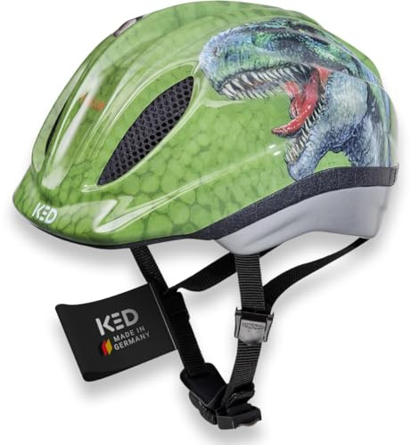 KED Meggy II Originals Kinderhelm – Sicherer Fahrradhelm Mit LED, Insektenschutz, MaxShell Technologie, Komfortbelüftung | Farbe: T-Rex | Größe: 46-51 (S)