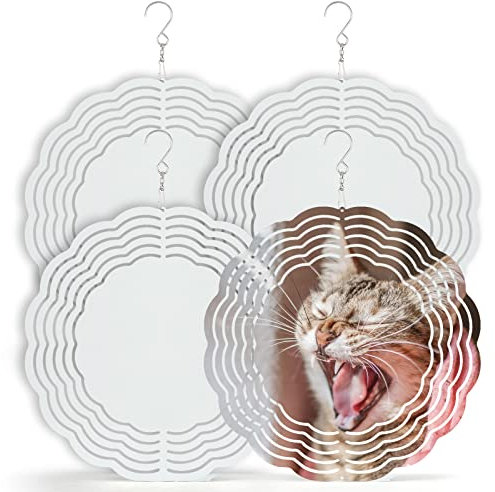 4 Stück Sublimation Windspiel, 20,3 cm Windspiele Metall Hängend Spinner Metall-Windspiel zum Basteln 3D-Windspiel zum Aufhängen für Drinnen Draußen Garten Rasen Hof Dekoration