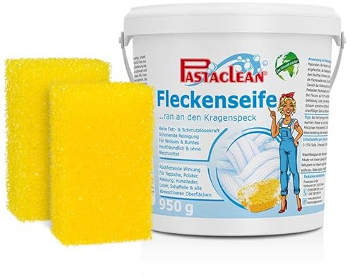 Pastaclean® Fleckenseife - Ochsen Gallseife - gegen Flecken & Schmutz - schonende Reinigung, 950g + 2 Schwämme