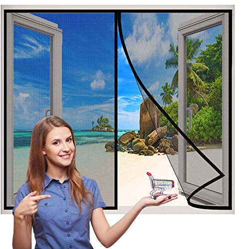 Magnetic Screen Window, 145x200 cm Mosquito net Fly mesh Curtain Full Frame Magic Tape Anti pest Hands Free Insect Protection Window No Gap, Keep Bugs Out Lets Fresh Air in- Black H