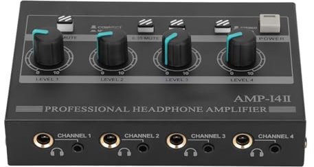 4 Kanal Kopfhörerverstärker, Stereo Audioverstärker, Kompakter Kopfhörerverstärker mit überragender Leistung für Musikaufnahmen auf der Studiobühne (EU-Stecker)