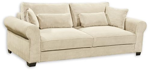 ANGELINA Bequemes Schlafsofa in Cord-Optik mit Bettkasten, Cream - Ausziehbares Sofa mit Schlaffunktion - 250 x 95 x 125 cm (B/H/T)