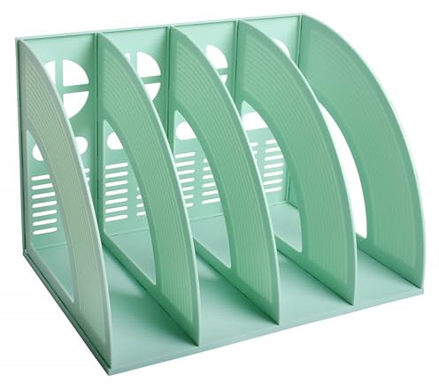 Elezeal A4-Aktenhalter, Zeitschriftenordner, Schreibtisch-Organizer, Fächer, Bücherregal, Dokumententeiler, Papierbox, Buchstützen für Büro, Zuhause, Organisation und Aufbewahrungsregale (Grün, 4