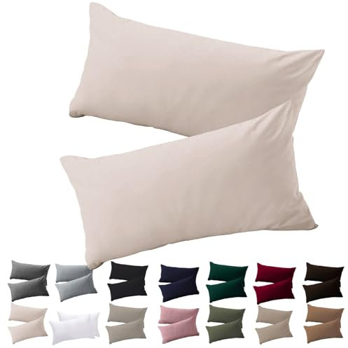 Soifox Kissenbezug 40x60 2er Set - Beige kopfkissenbezug Für Kissen 40 x 60 cm 100% Mikrofaser Resistent und Hypoallergen Kissenbezüge mit Reißverschluss