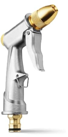 NIYATA Pistola per Irrigazione Giardino ad Alta Pressione in Metallo con Ugello Rotante Regolabile in Ottone per Lavaggio Auto Pulizia Prato e Giardino con Impugnatura Ergonomica