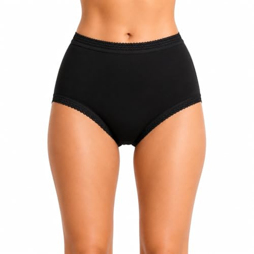 ShopMCR Lot de 3 slips pour femme taille haute en coton - Culottes maxi pour maman - Confort quotidien - Ajustement élastique - Pour filles, Noir , 46-48