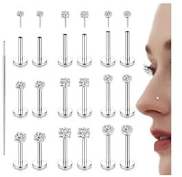Chriscoco 18PCS 20G Tragus Piercing Chirurgenstahl Labret Piercing Nasenpiercing Stecker Lippenpiercing CZ Piercing Ohr Monroe Medusa Piercing Helix Piercing Jewellery 6/8/10MM