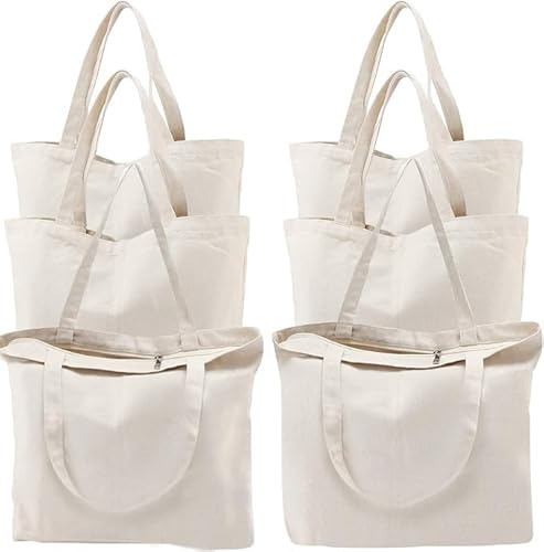 MALLOOM 6 Sacs en Toile, 16 x 13,4 Pouces, Sacs réutilisables pour Courses avec Fermeture éclair, Sac de Shopping Robustes, Sac Vierges pour DIY, Peinture, Broderie et décoration.