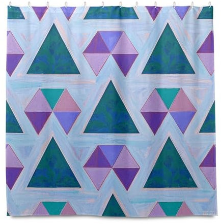 miaozhen Tenda da doccia impermeabile con gancio, 183 x 183 cm, motivo geometrico, colorato, verde, viola, poliestere, lavabile in lavatrice, tende da doccia per bagno cortinas para ba?o Elegantes