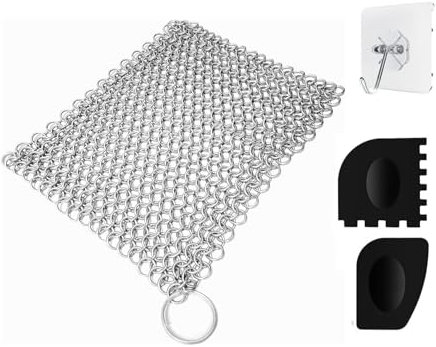 JZK 18x18cm Strofinaccio cotta di maglia per padella ghisa paglietta acciaio inox detergente spazzola spugna metallica e raschietti pulitore griglia piastra pentola casseruola forno olandese