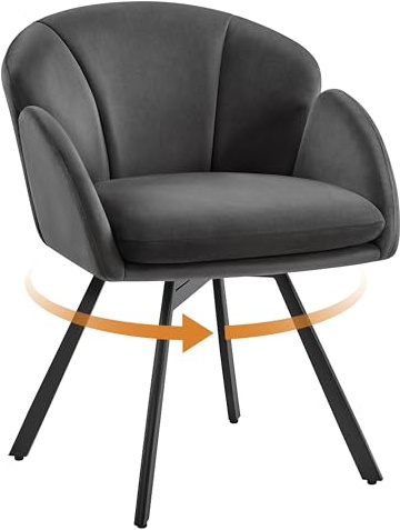 Yaheetech Schreibtischstuhl 360° Drehbar, Samtiger Bürostuhl mit Doppeltem Sitzkissen, Schminktisch Stuhl in Blütenblattform, Drehstuhl für Büro/Schlafzimmer/Wohnzimmer, Dunkelgrau