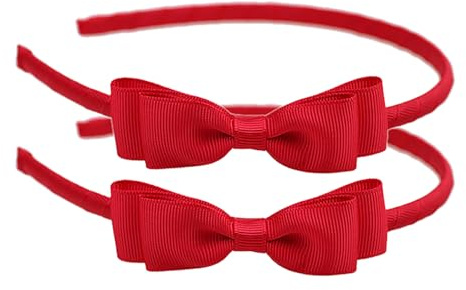 Nzexlyva 2 Pcs Red Bow Headband, Red School Hair Accessories, Girls Uniform Ribbon Bow Set, Hair Accessories for Girls, Toddlers, Teens, Gift for Christmas Birthday New Year Present