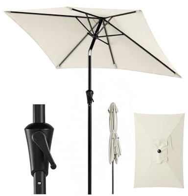 Sunula Parasol rectangulaire avec système de manivelle, tube en acier de 38 mm et baleines ovales de 12 x 18 mm, parasol de marché, protection solaire pour balcon, jardin