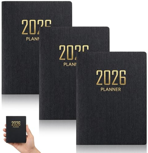 3 Pack A7 Small Diary 2026 Week to View, 10.6 x 7.8 cm Pocket Diary 2026 Black Mini Calendar, Compact Diaries for Daily Planning, Portable Notebook Set for Journals Agenda Plan